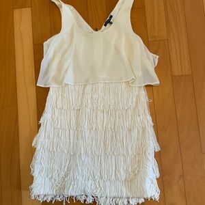 American Eagle Outfitters Cream Sleeveless Shift fringe Dress